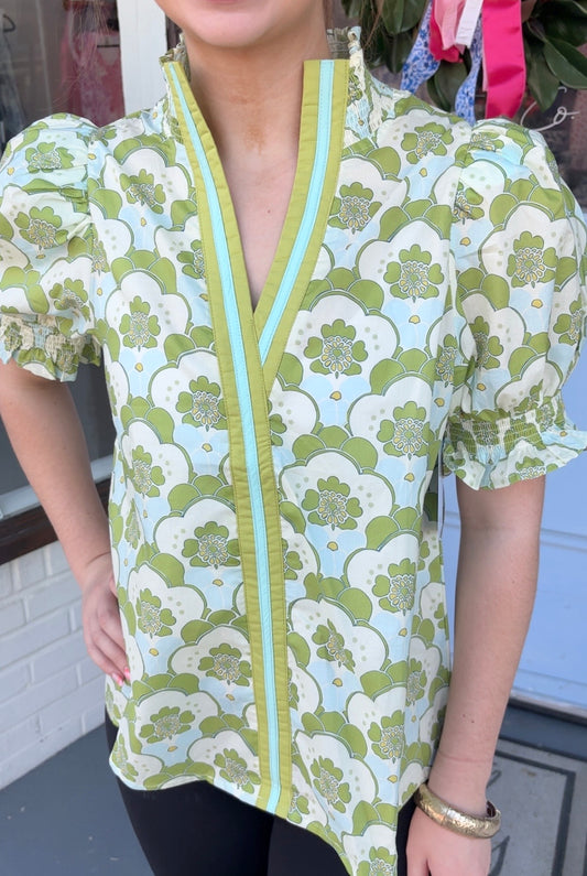 Retro Green & Blues Top