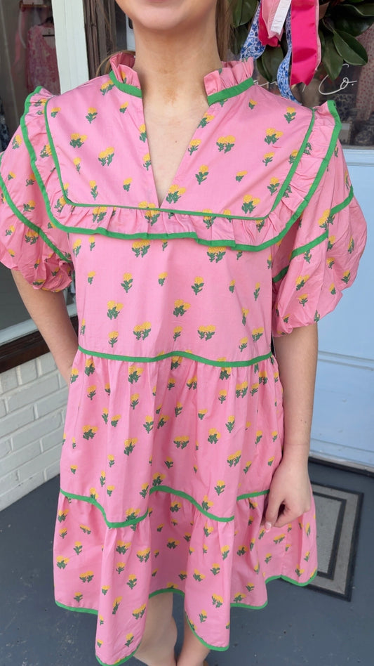 Pink Marigold Ruffle Dress