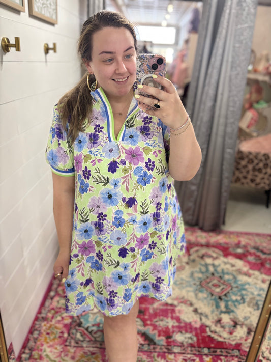 Purple & Blue Floral Dress, PLUS