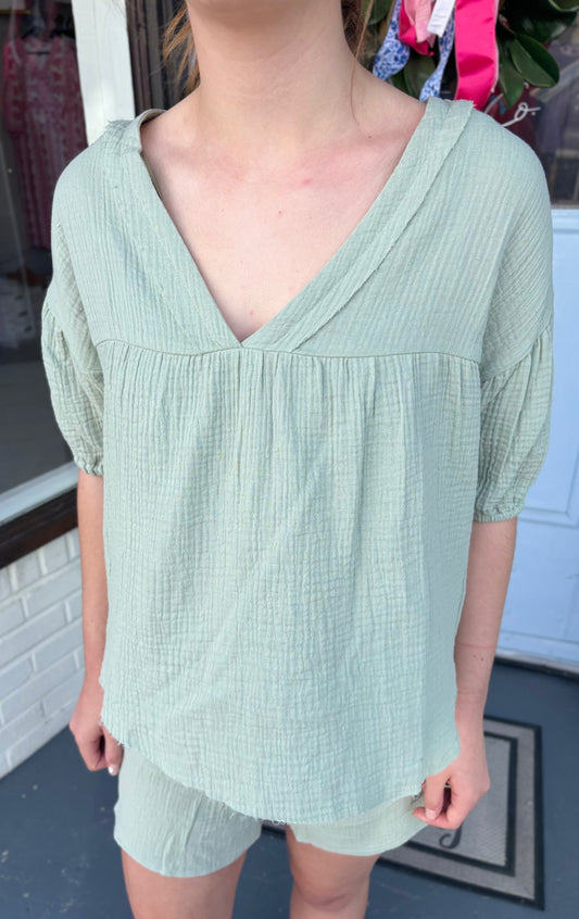 Sage Linen Short Set