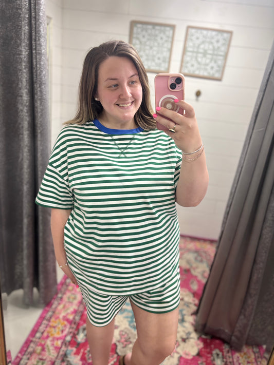 Cabana Green Striped, Plus Size Short Set