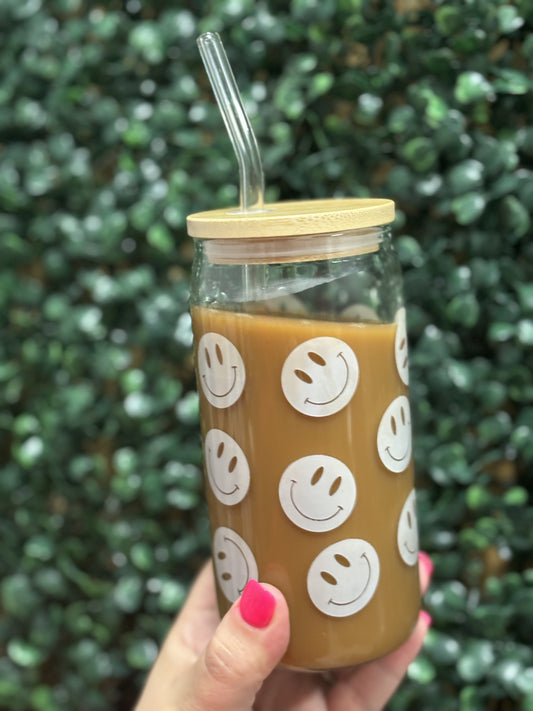 Happy Face Iced Coffee Glass