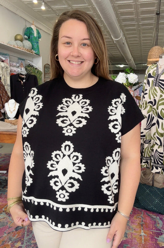 Midnight Paisley Print Sweater Top