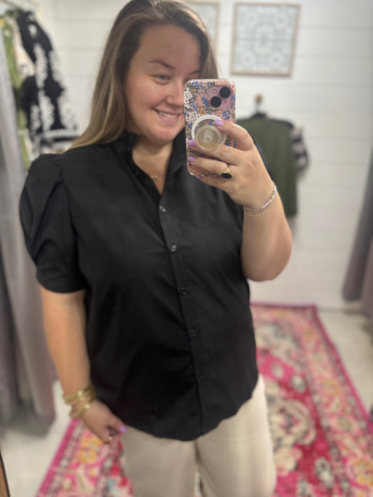 Ruffle Black Blouse, Plus