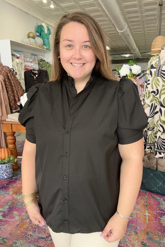 Ruffle Black Blouse, Plus