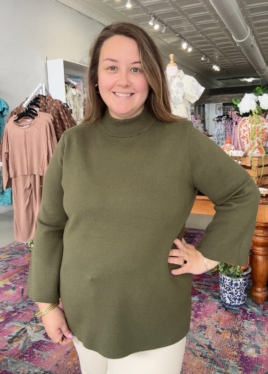 Olive Mock Neck, Sweater Top