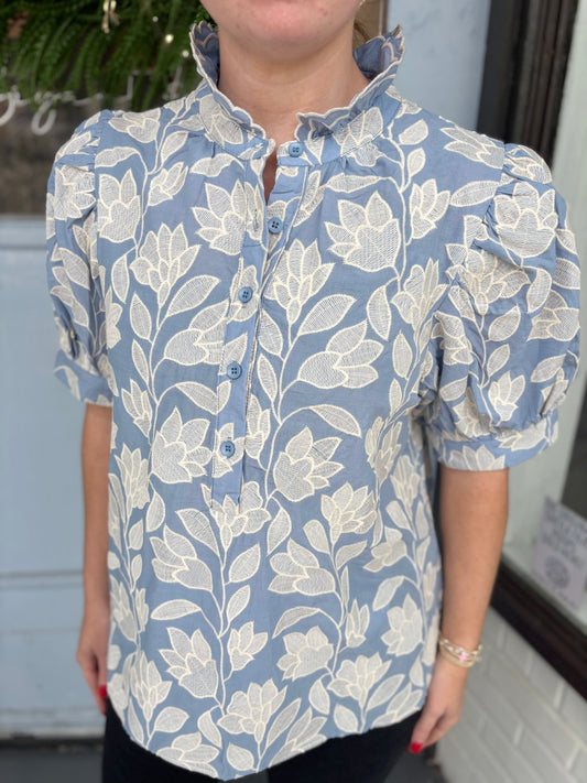 Chambray Embroidered Blouse