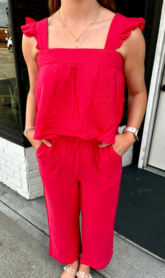 Feels Like The Perfect Pair, RED top & pants set!
