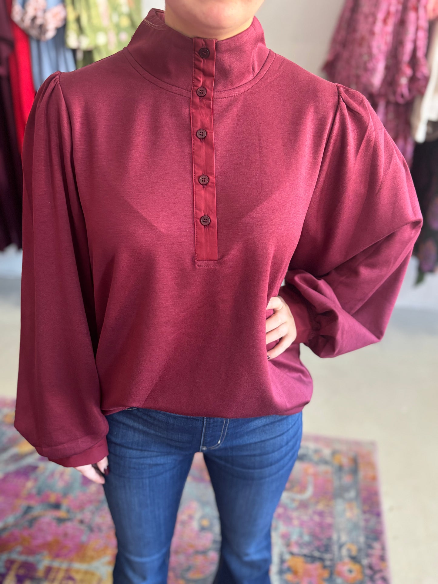 Wine Down Button Blouse