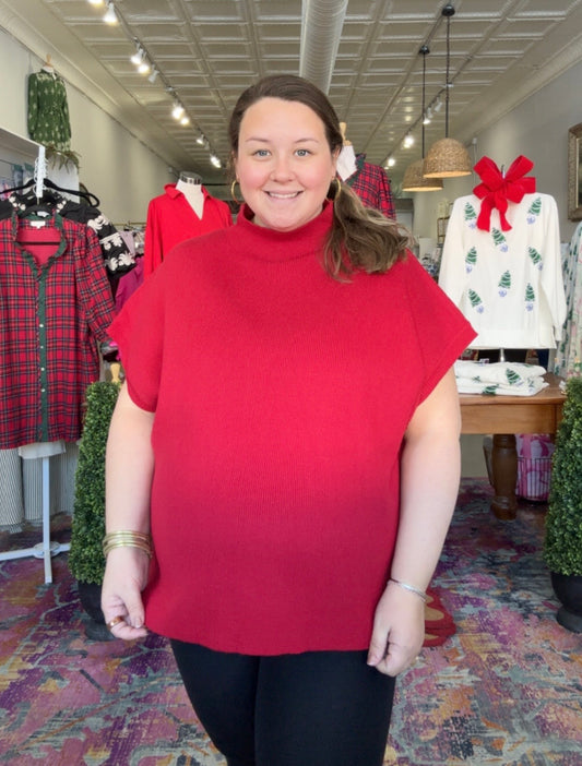Joyful Red Mock Neck Sweater Top, PLUS