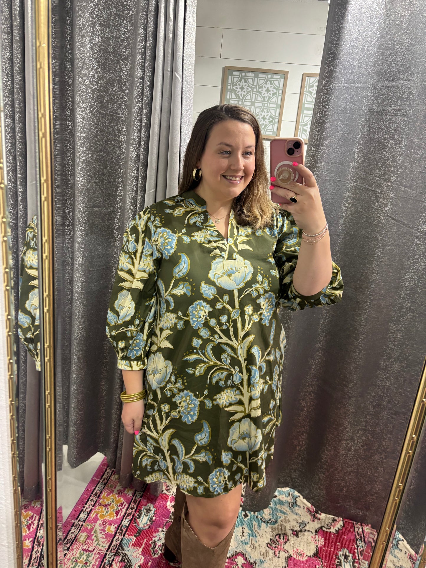 Olive & Blue Blooms Dress