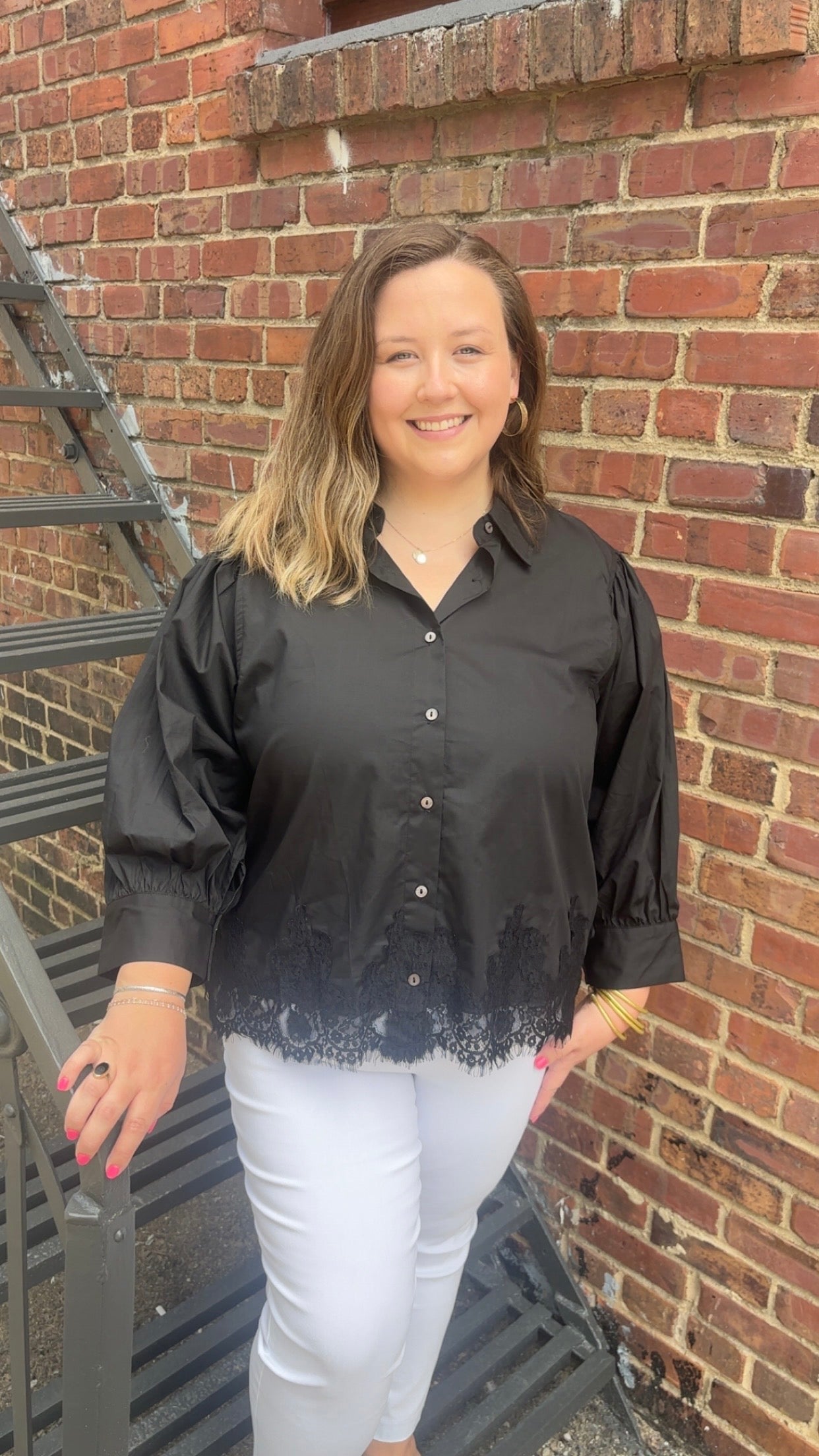 Black & Lace Button Down Blouse
