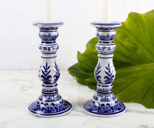 Blue & White Candle Stick (Short)