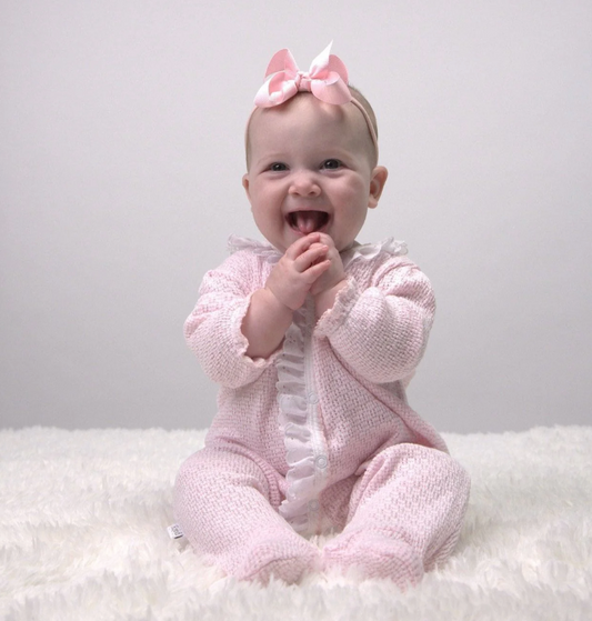 Pink Knit Footie With Eyelet Trim