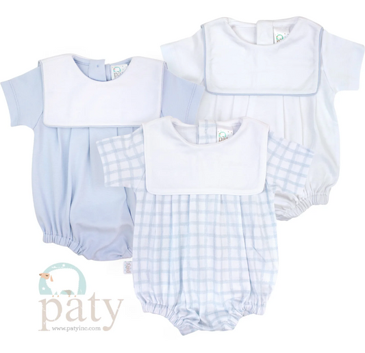 Blue Gingham, Paty Pima Bibbed Bubble