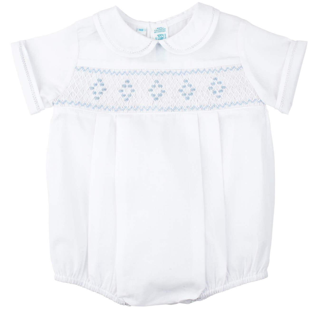 Smocked Embroidered Diamond Creeper, White - Feltman Brothers