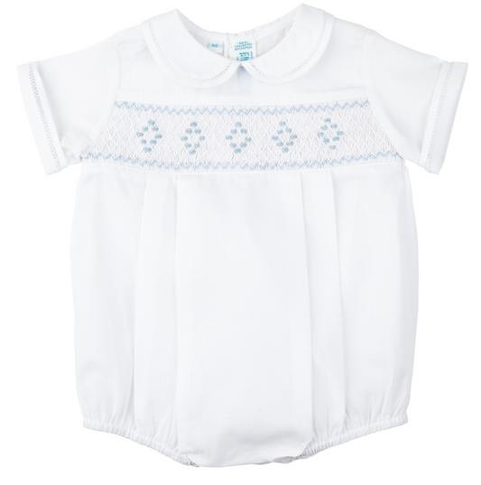 Smocked Embroidered Diamond Creeper, White - Feltman Brothers