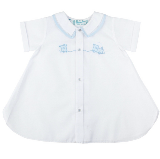 Boys Open Front Daygown With Train, White- Feltman Brothers