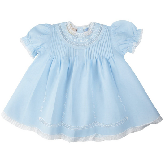 Lace Trim Embroidered Slip Dress, Blue - Feltman Brothers