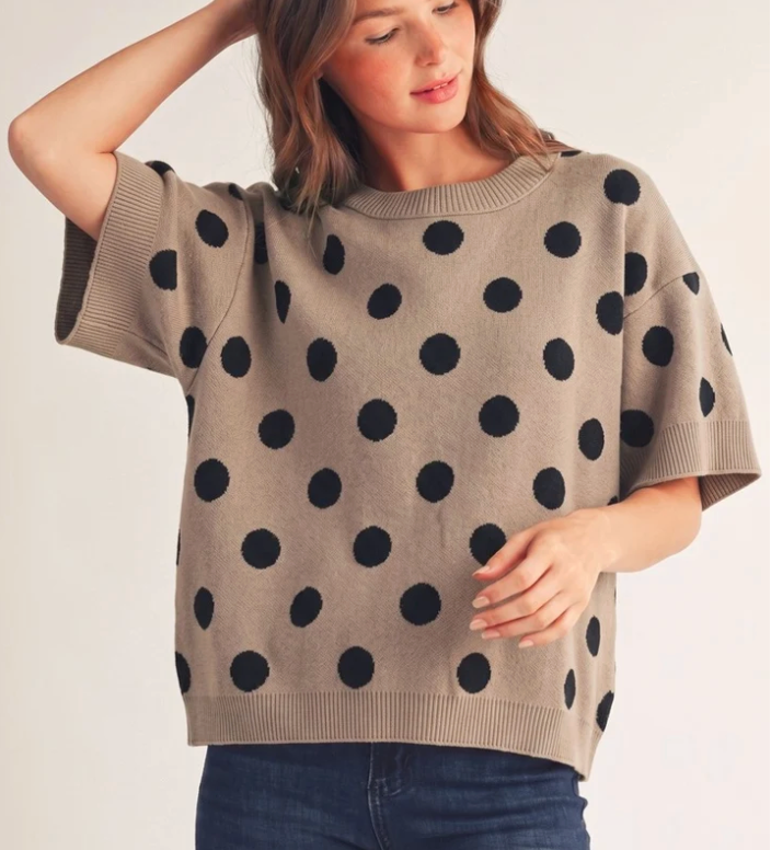 Polka Dot Short Sleeve Sweater Top