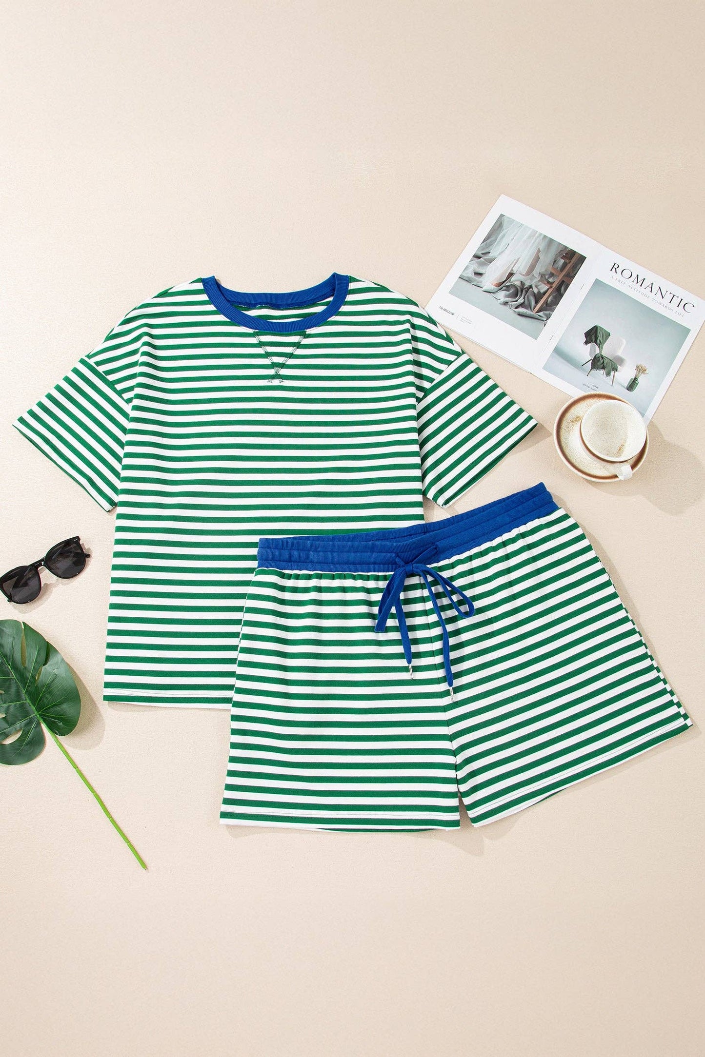 Cabana Green Striped, Plus Size Short Set