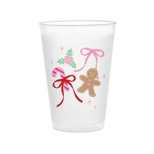 Gingerbread Bows, Frosted 16oz Reusable Cups - Set of 6