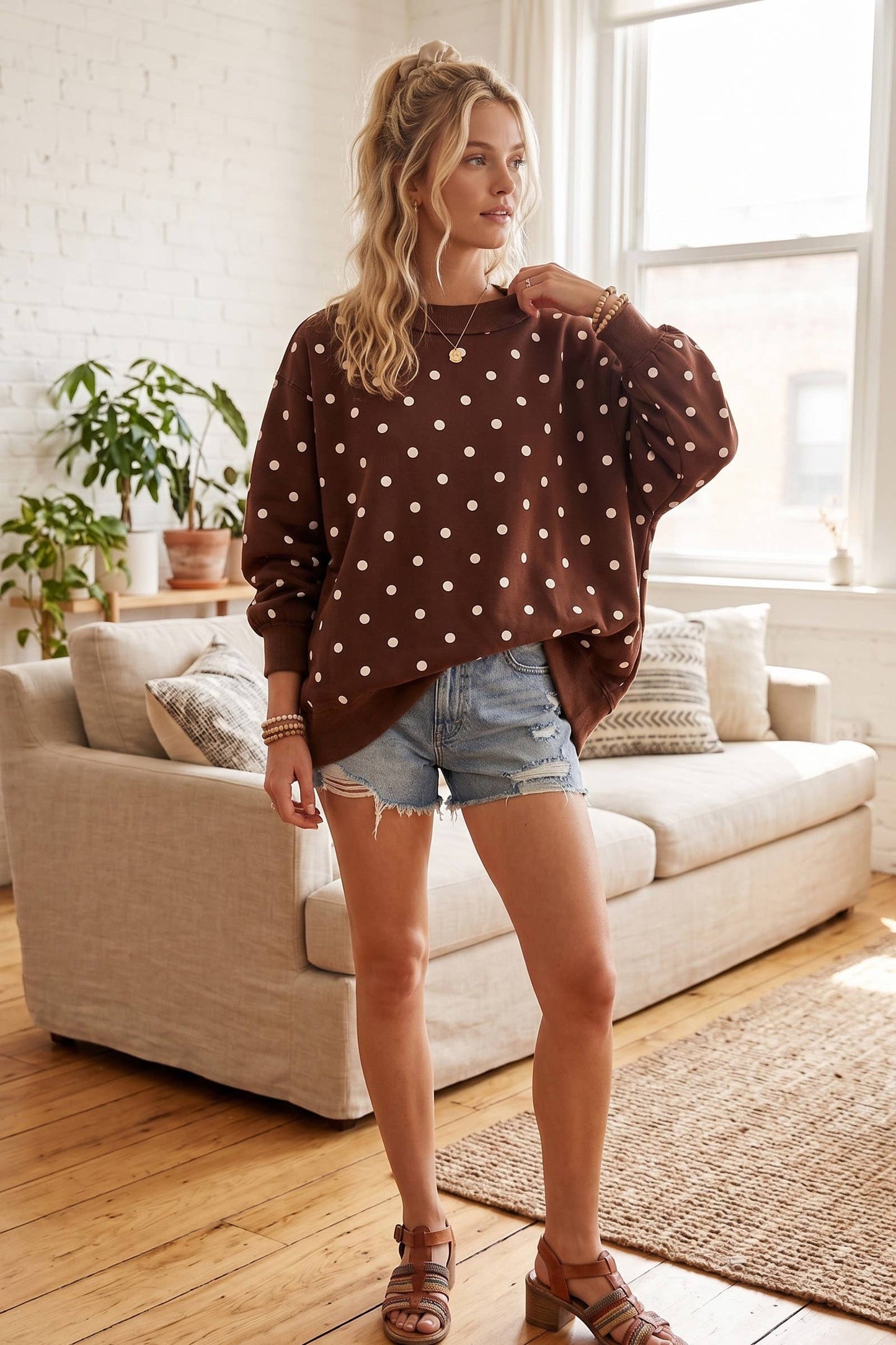 Chocolate & Polka Dot Scuba Pullover