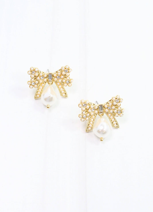 Coyle Pearl Bow Earring, Gold