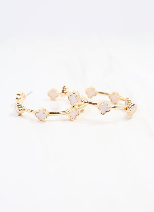 Stevens Clover Hoop Earring, Gold