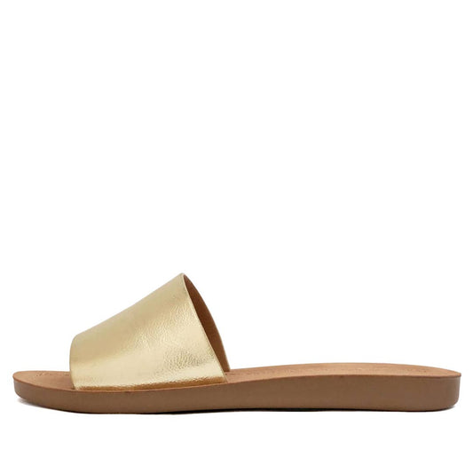 Champagne Wide Band Slip On Flat Summer Sandals