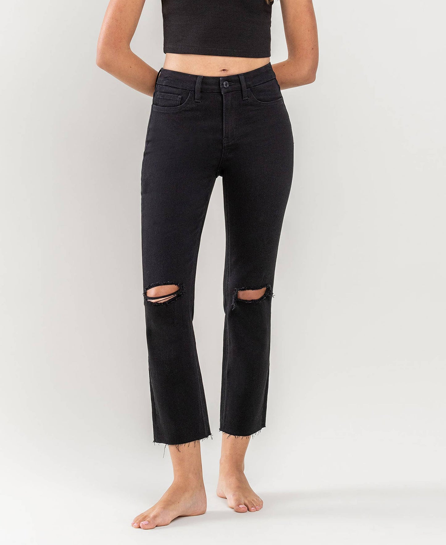 HIGH RISE CROP SLIM STRAIGHT JEANS, BLACK