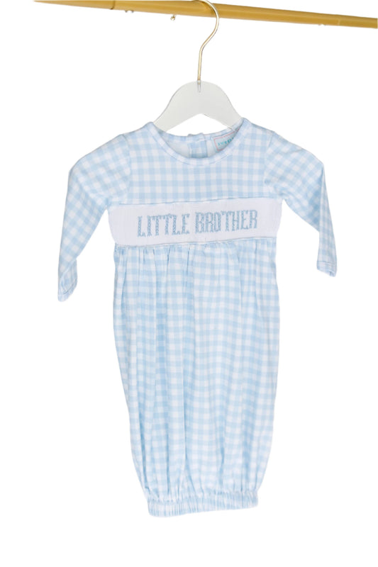 Smocked Little Brother Gown in Blue Gingham