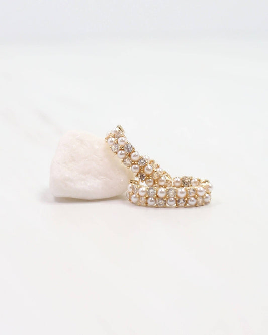 Emory Pearl and CZ Hoop Earring, Gold