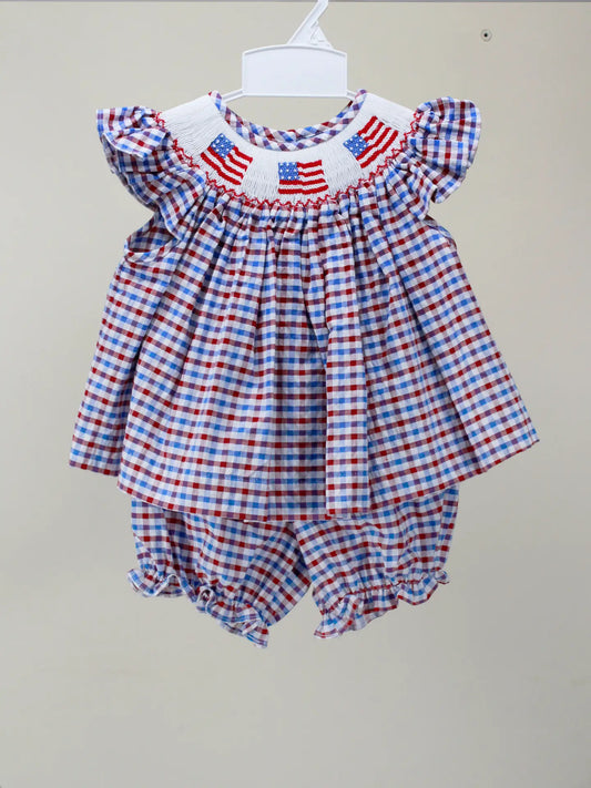 Red, White, & Blue Smocked Girls Short Set