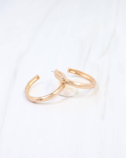 Hyde Park Hammered Hoop Earring, Worn Gold
