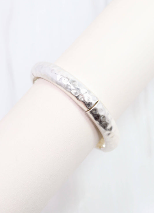 Tandy Hammered Stretch Bracelet, Worn Silver