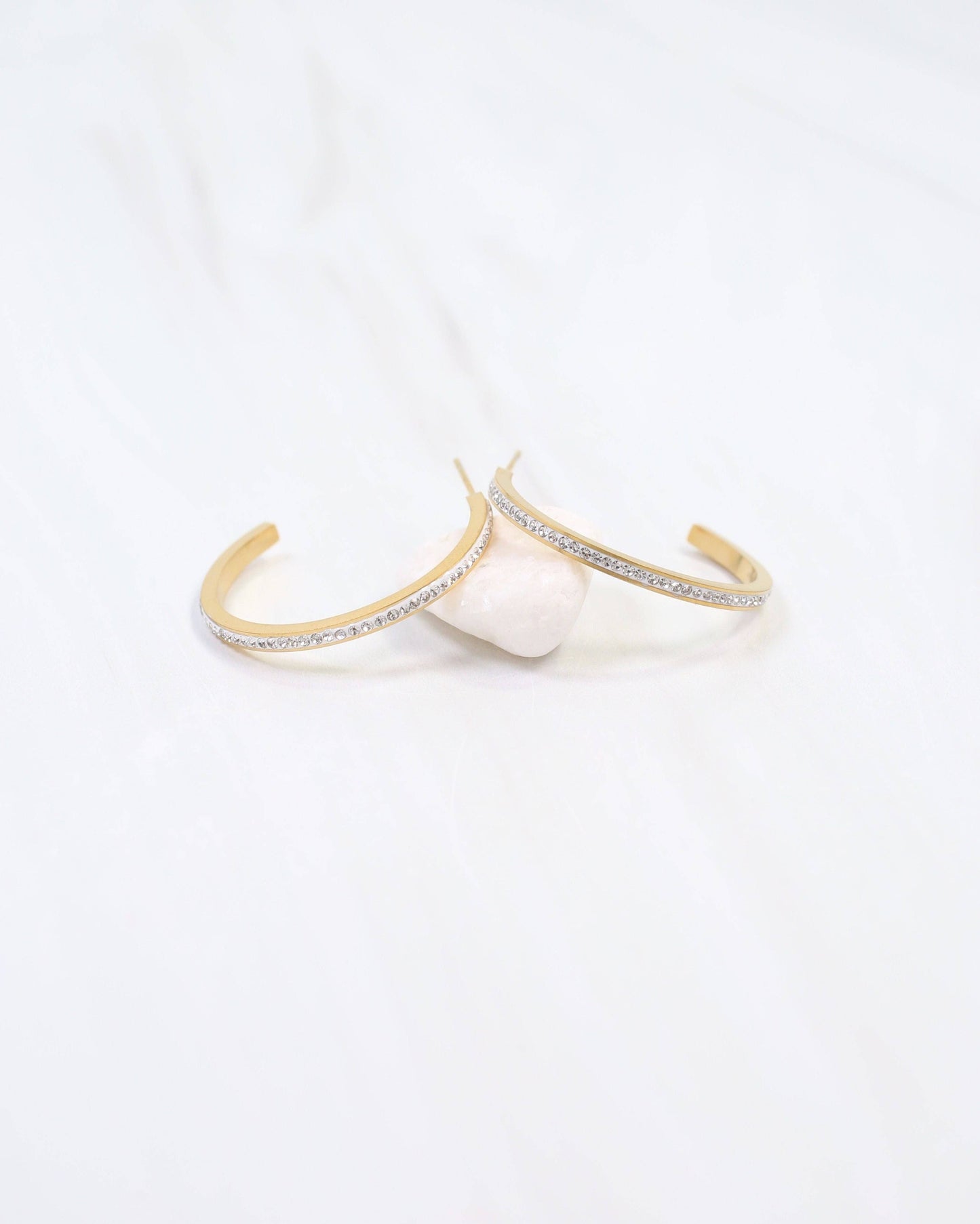 Revere Pave Lined Hoop Earring, Gold