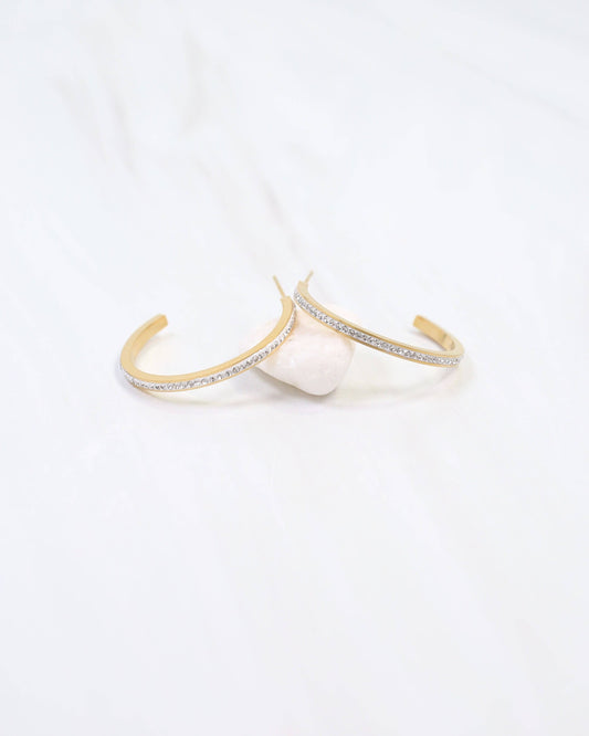 Revere Pave Lined Hoop Earring, Gold