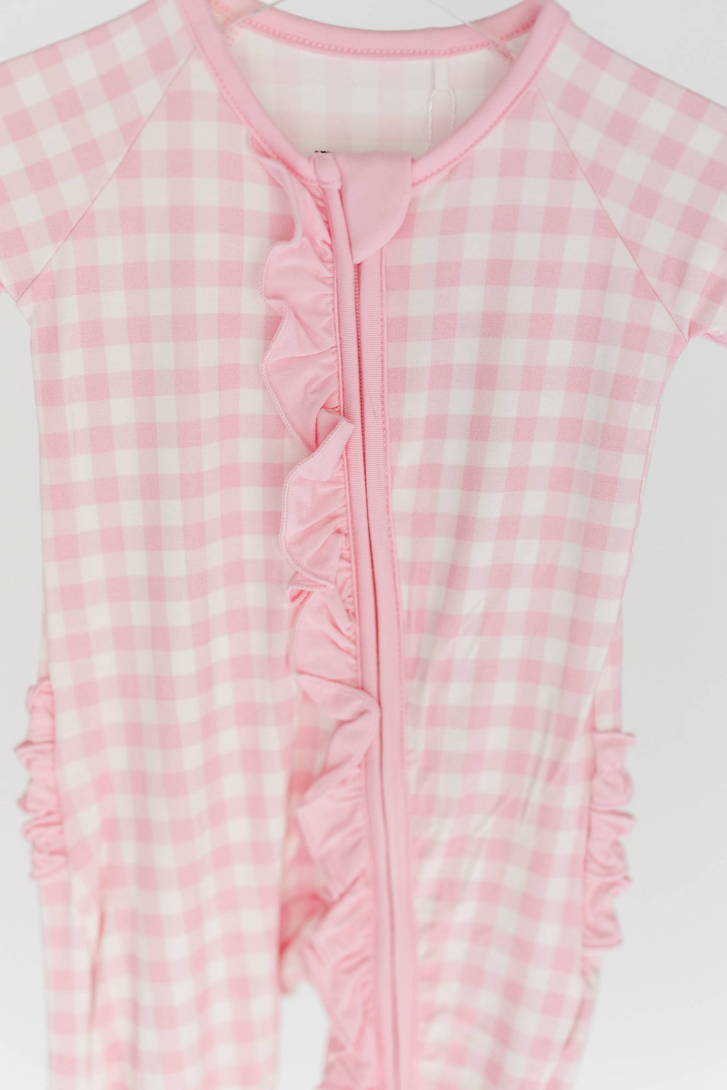 Pink Gingham Ruffle One Piece Bamboo Pajamas
