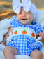 Blue Gingham Pumpkin Smock Embroidered Bubble- Baby Girl