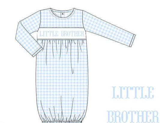 Smocked Little Brother Gown in Blue Gingham
