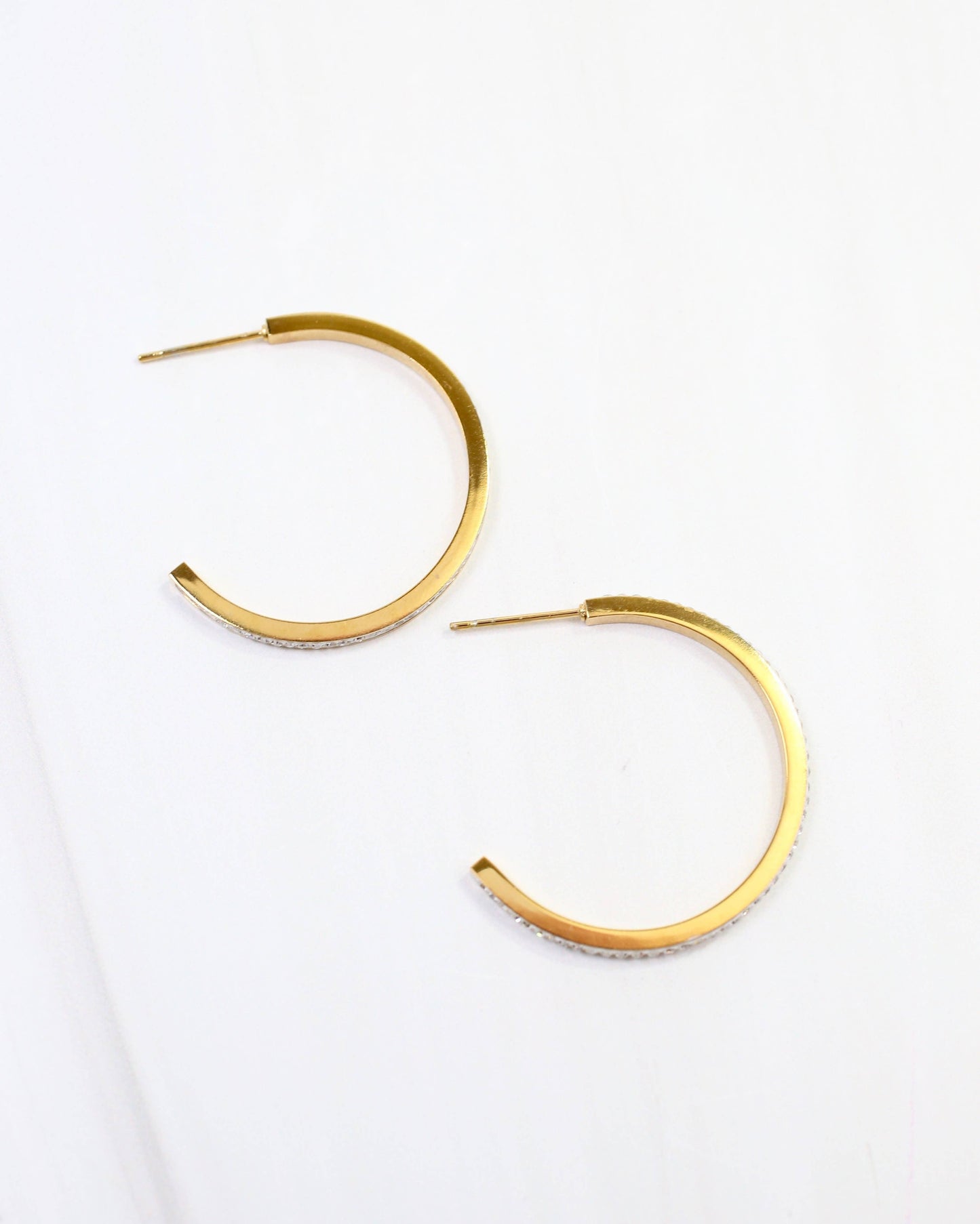 Revere Pave Lined Hoop Earring, Gold