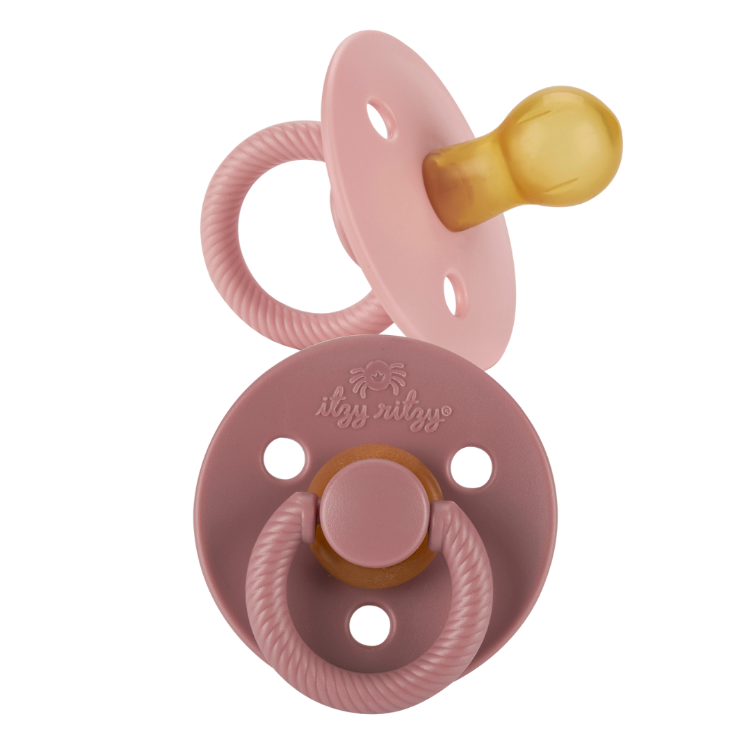 Itzy Soother, Natural Rubber Paci Set: Blossom + Rosewood