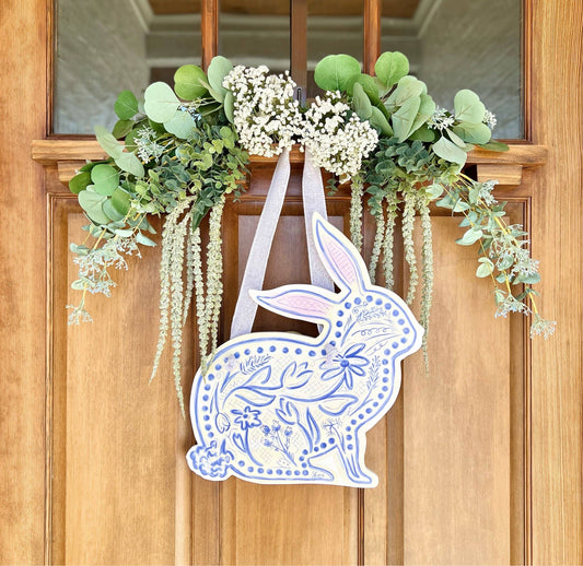 Blue Chinoiserie Bunny Door Hanger